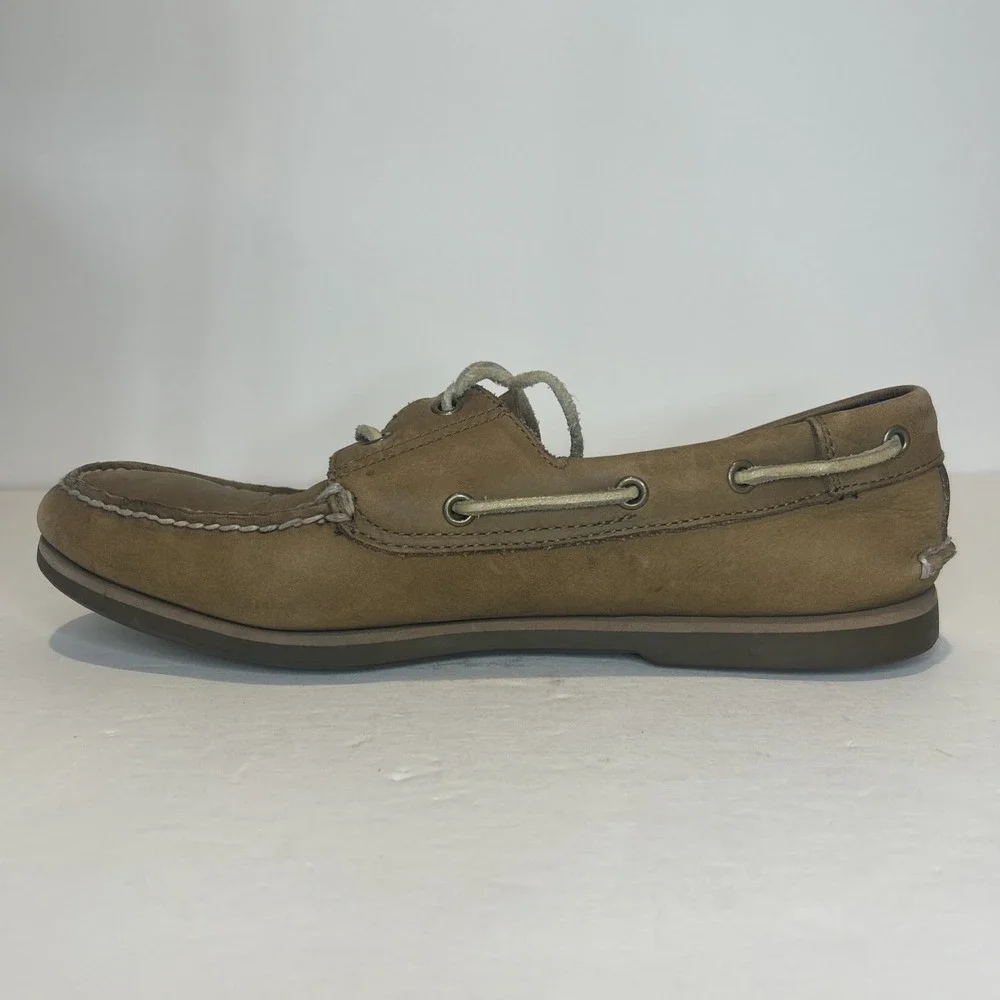 Timberland Leather Boat Shoes Men's 11.5 Light Brown Casual Slip On Loafer 2 Eye